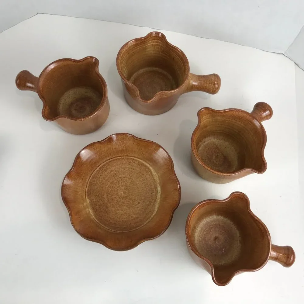 Signed, hand crafted Artisan pottery, 4 bowls, 1 plate/bowl
